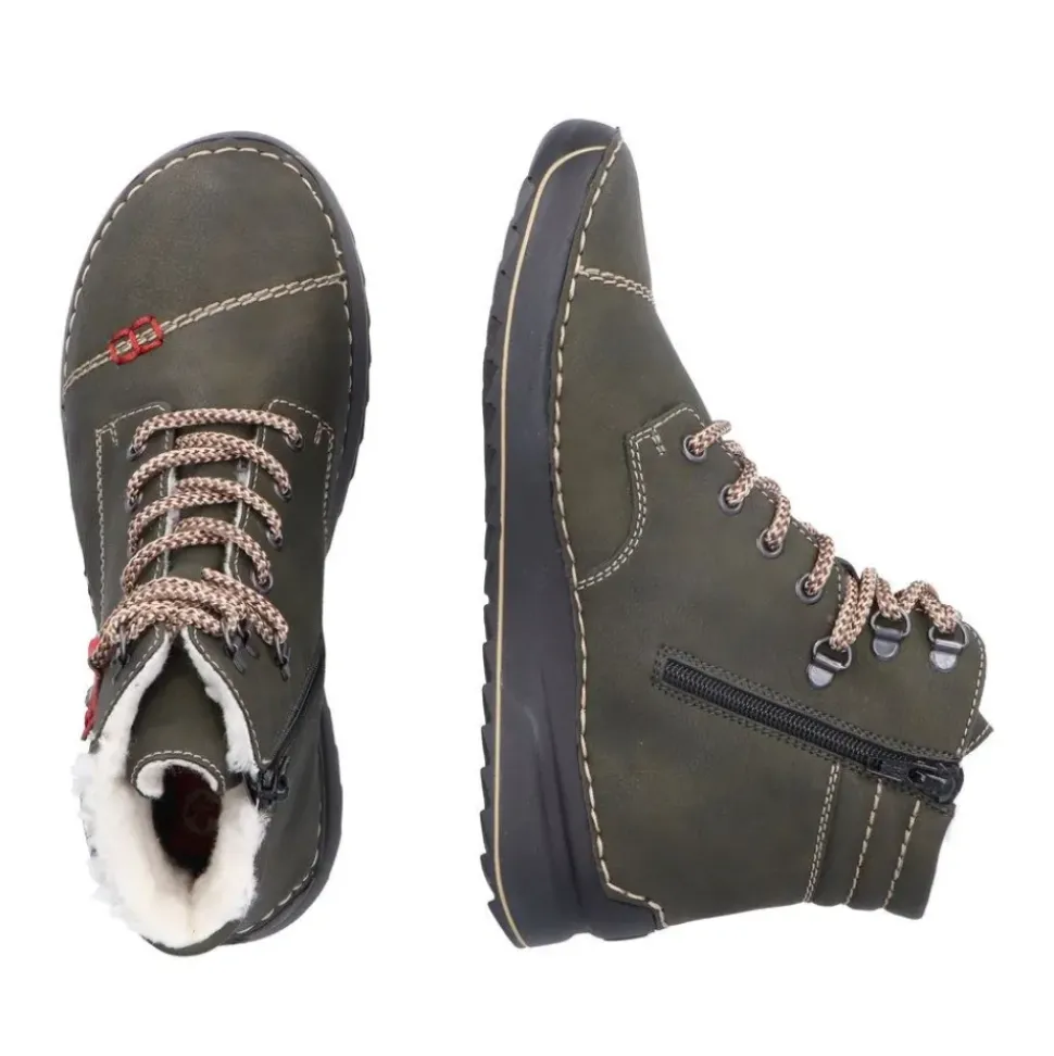 Rieker Damen Schnürboots Schnürstiefel Warmfutter grün S23 51545-54