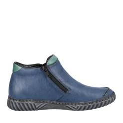 Rieker Damen Slipper blau grau bunte Patches S23 N0959-14