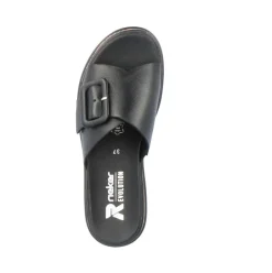 Rieker EVOLUTION Damen Pantolette dekorative Schnalle Sohle Korkoptik Leder schwarz S13 W0803-00