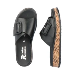 Rieker EVOLUTION Damen Pantolette dekorative Schnalle Sohle Korkoptik Leder schwarz S13 W0803-00
