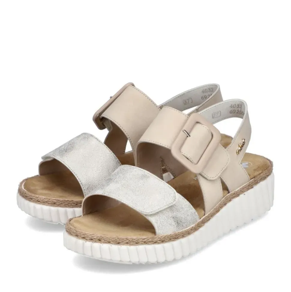 Rieker Keilsandalette H -Weite extra weit beige- silber S14 69260-60