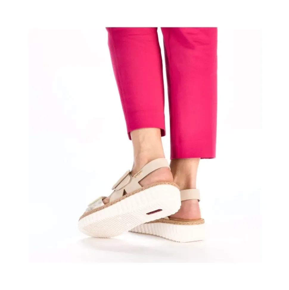 Rieker Keilsandalette H -Weite extra weit beige- silber S14 69260-60
