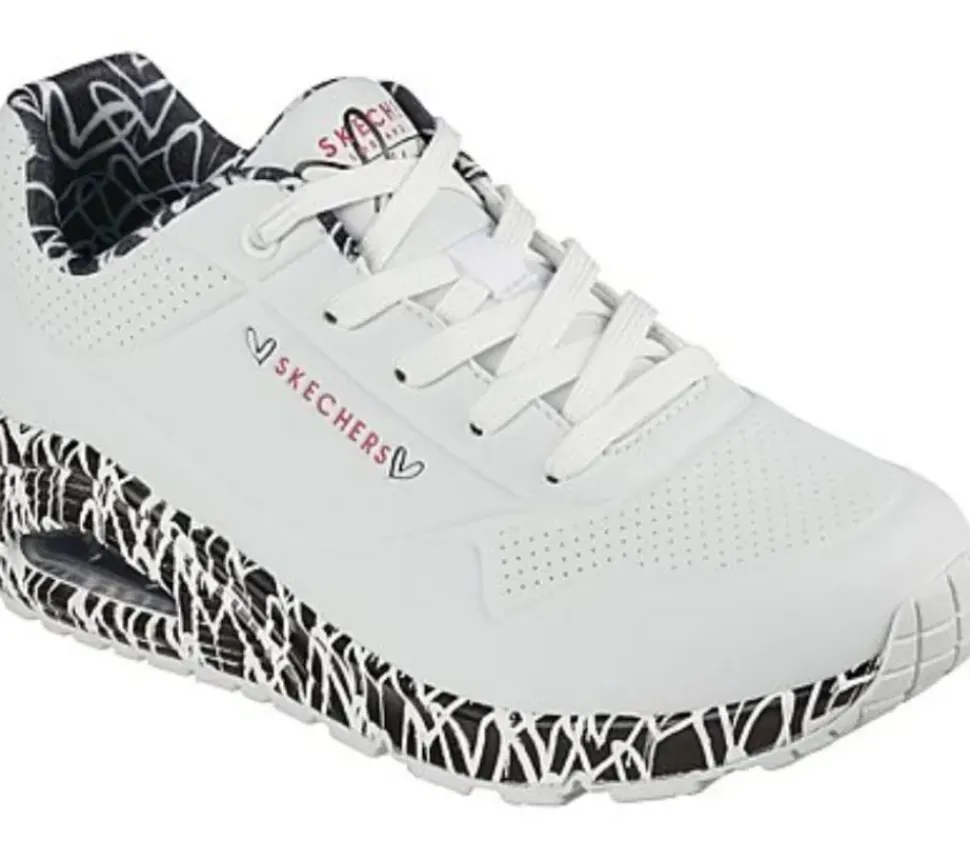 Skechers UNO LOVING LOVE WHT Wedges Sneakers Graffiti Print weiss S12 155506