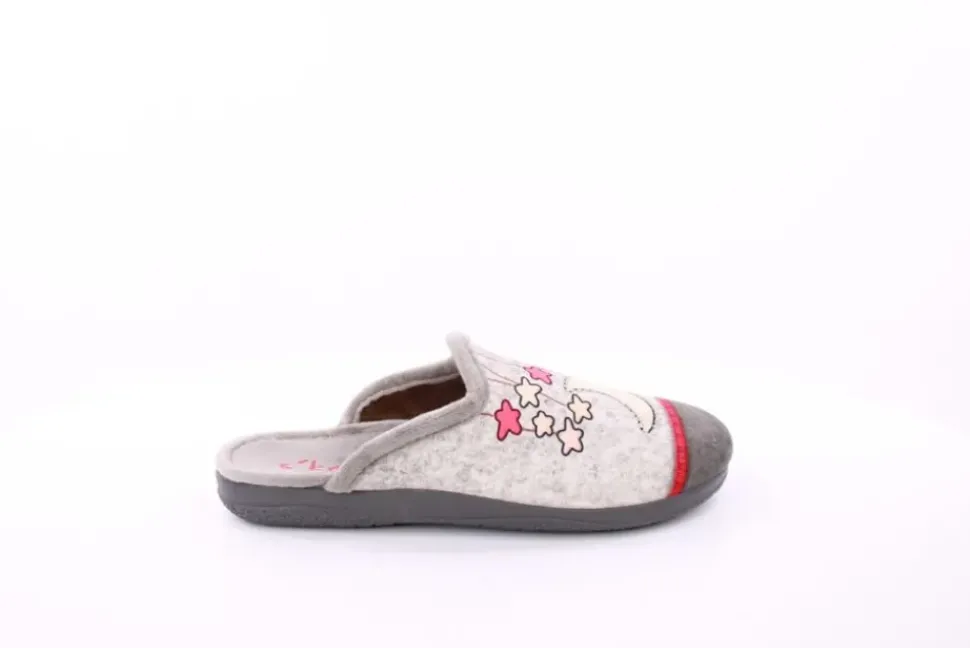 s` knöpfli Damen Hausschuh Pantolette Mond- Motiv grau S23 X29520