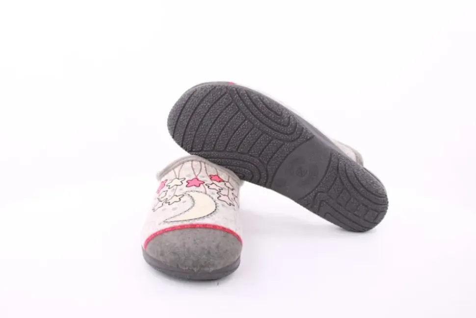 s` knöpfli Damen Hausschuh Pantolette Mond- Motiv grau S23 X29520