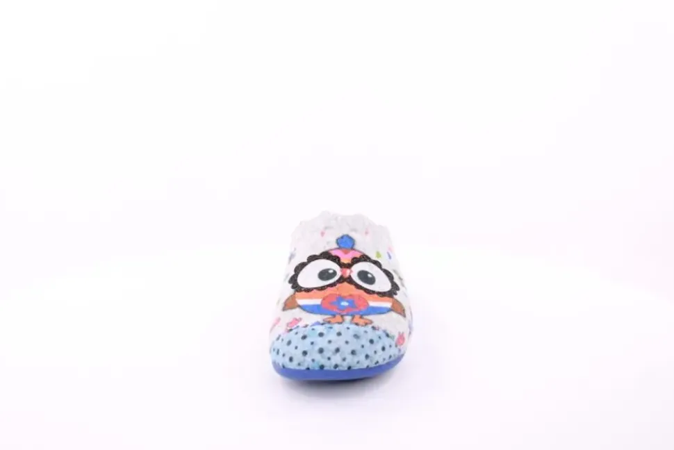 s`knöpfli Damen Hausschuh Pantolette Wechselfußbett Eulenmotiv blau S23 Z29403P