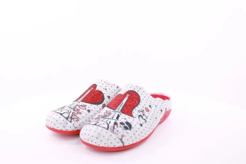 s`knöpfli Damen Hausschuh Pantolette Wechselfußbett Eifelturmmotiv grau S23 Z29378P