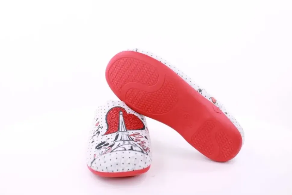 s`knöpfli Damen Hausschuh Pantolette Wechselfußbett Eifelturmmotiv grau S23 Z29378P