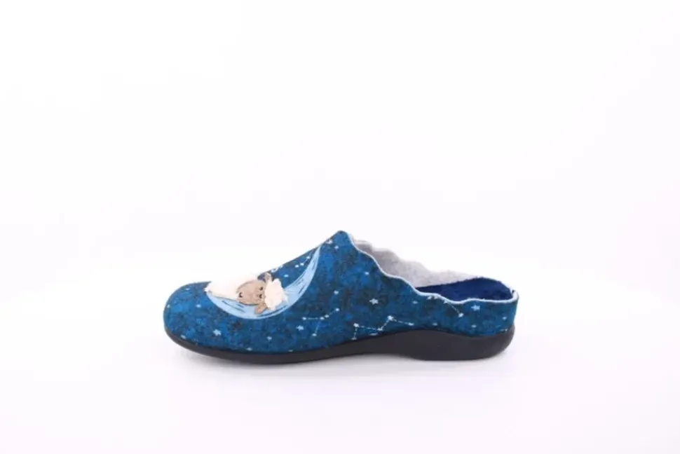 s`knöpfli Damen Hausschuh Pantolette Schaf- Motiv blau S23 Z29339P