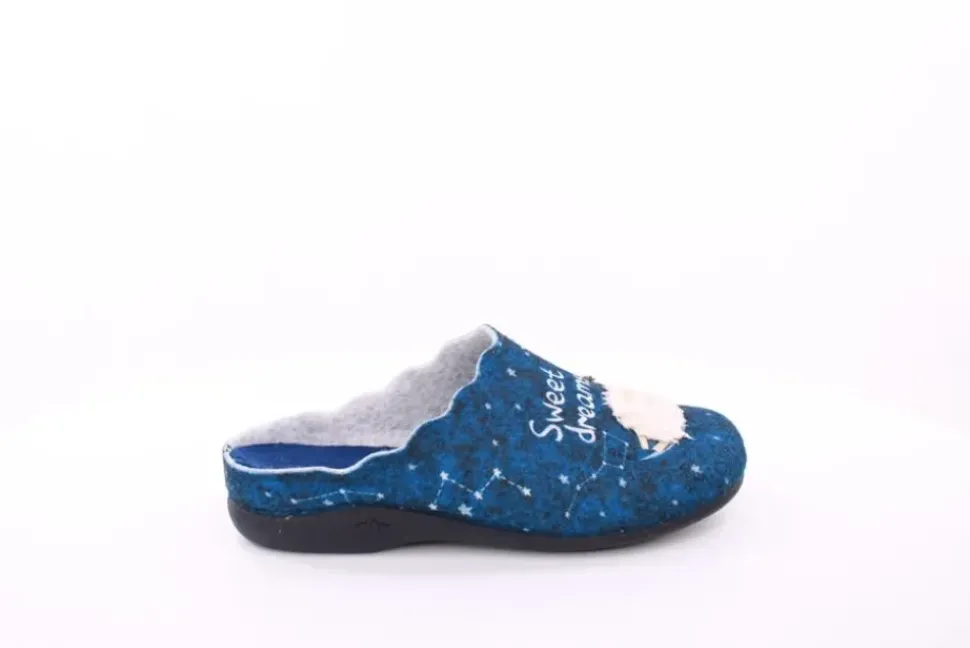 s`knöpfli Damen Hausschuh Pantolette Schaf- Motiv blau S23 Z29339P