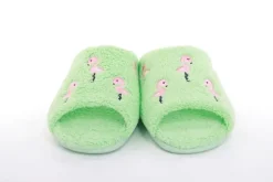 s`knöpfli Damen Pantolette Hausschuh Frottee Flamingo- Motiv grün S13 Z28814