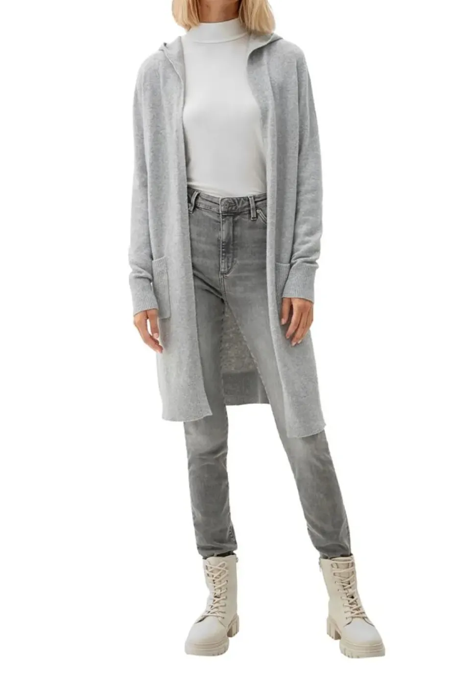 s.Oliver Damen Cardigan Kapuze aufgesetzte Taschen grau S22 2118908