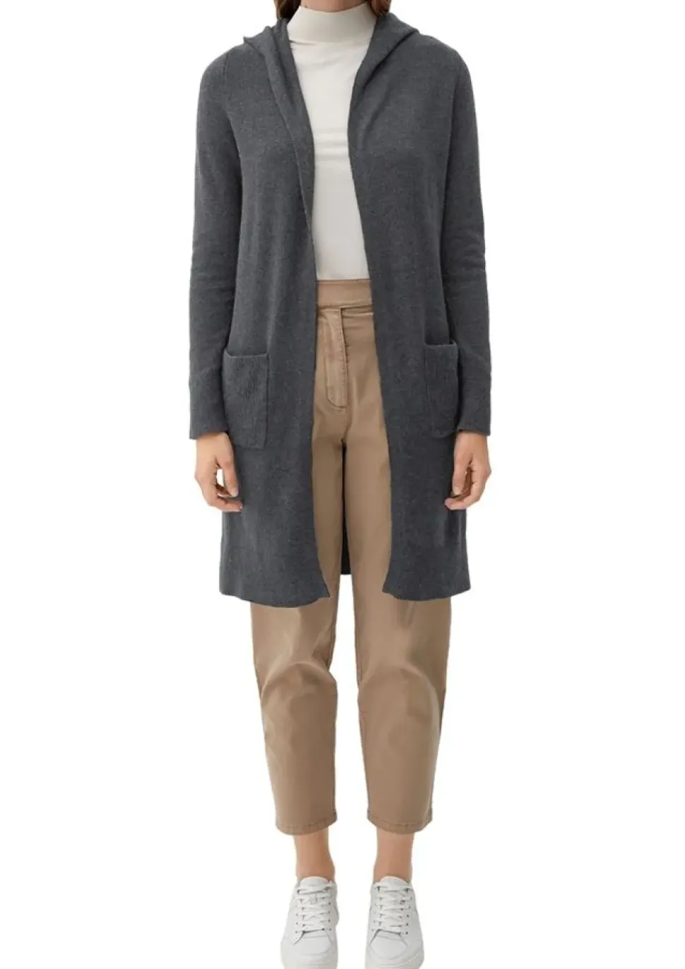 s.Oliver Damen Cardigan Kapuze aufgesetzte Taschen grau S22 2118908