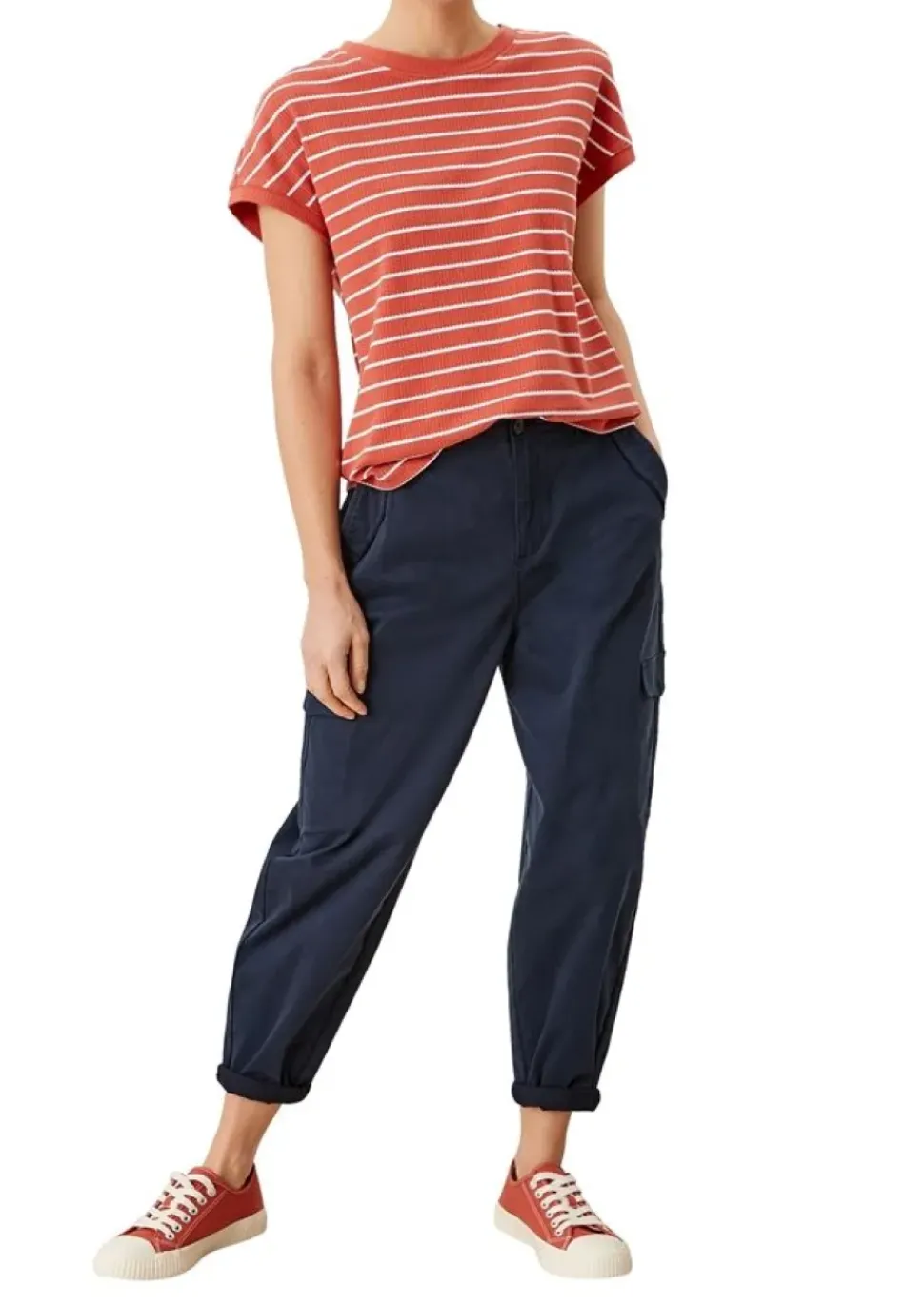 s.Oliver Damen T-Shirt überschnittene Schulter Streifen rot blau S12 2112331