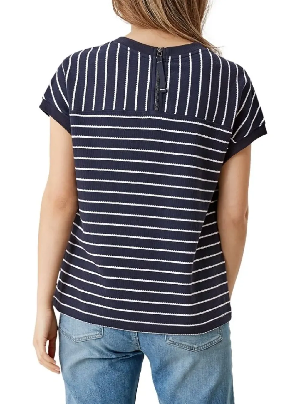 s.Oliver Damen T-Shirt überschnittene Schulter Streifen rot blau S12 2112331