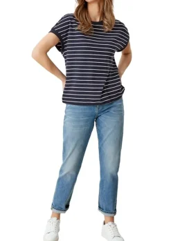s.Oliver Damen T-Shirt überschnittene Schulter Streifen rot blau S12 2112331