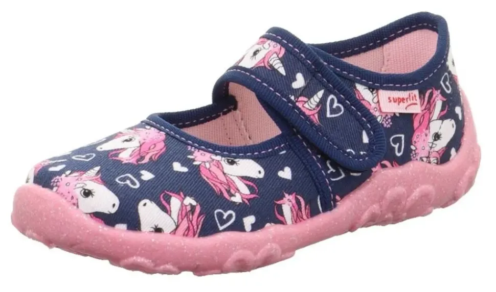 superfit Kinder Hausschuh BONNY Klettverschluss DUNKELBLAU EINHÖRNER 1-800283-8090