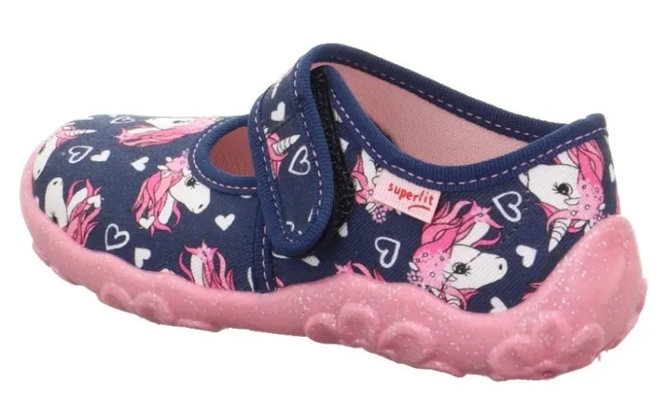 superfit Kinder Hausschuh BONNY Klettverschluss DUNKELBLAU EINHÖRNER 1-800283-8090