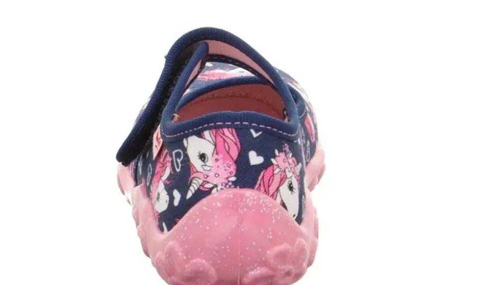 superfit Kinder Hausschuh BONNY Klettverschluss DUNKELBLAU EINHÖRNER 1-800283-8090