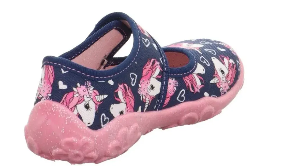 superfit Kinder Hausschuh BONNY Klettverschluss DUNKELBLAU EINHÖRNER 1-800283-8090
