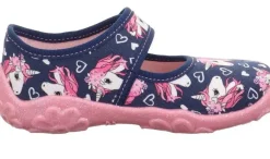 superfit Kinder Hausschuh BONNY Klettverschluss DUNKELBLAU EINHÖRNER 1-800283-8090