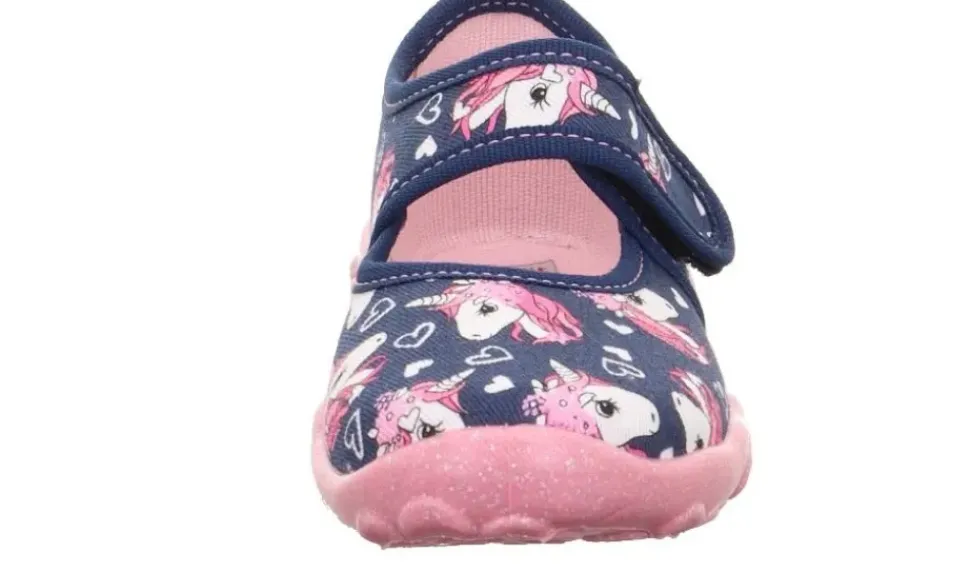 superfit Kinder Hausschuh BONNY Klettverschluss DUNKELBLAU EINHÖRNER 1-800283-8090