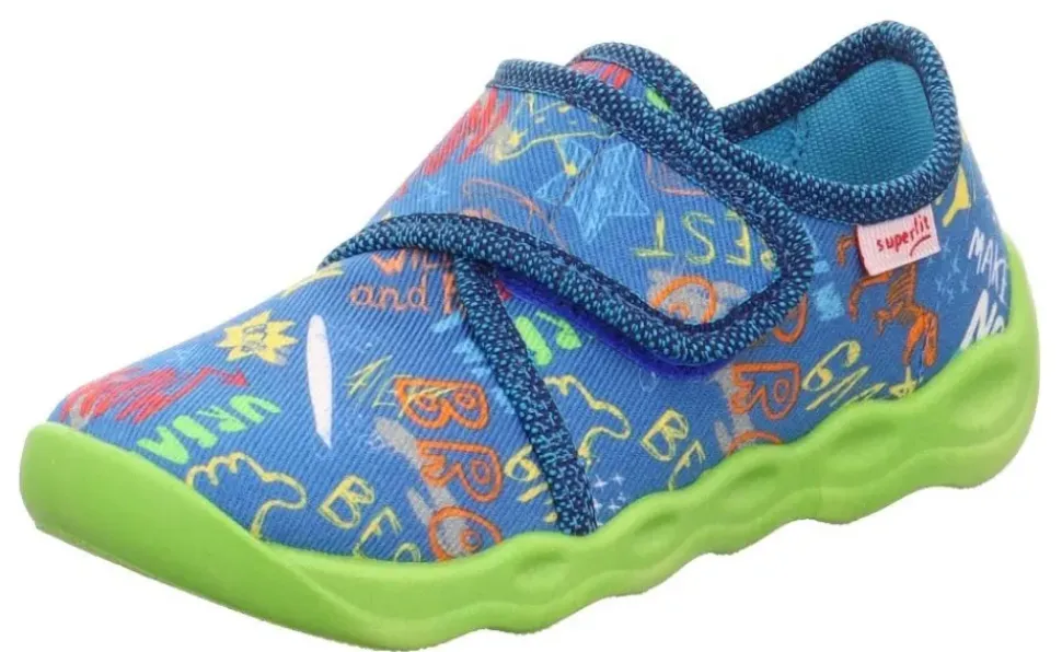 superfit Kinder Hausschuh BUBBLE Klettverschluss BLAU 1-006273-8000