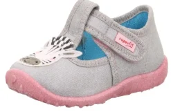 superfit Kinder Hausschuh SPOTTY Klettverschluss GRAU mit ZEBRA 1-009256-2030