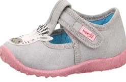 superfit Kinder Hausschuh SPOTTY Klettverschluss GRAU mit ZEBRA 1-009256-2030