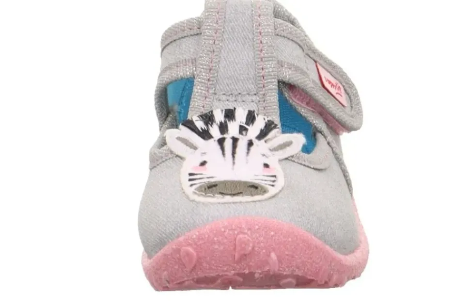 superfit Kinder Hausschuh SPOTTY Klettverschluss GRAU mit ZEBRA 1-009256-2030