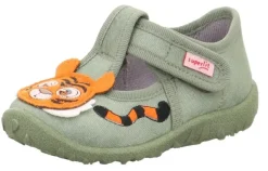 superfit Kinder Hausschuh SPOTTY Klettverschluss HELLGRÜN mit TIGER 1-009256-7500