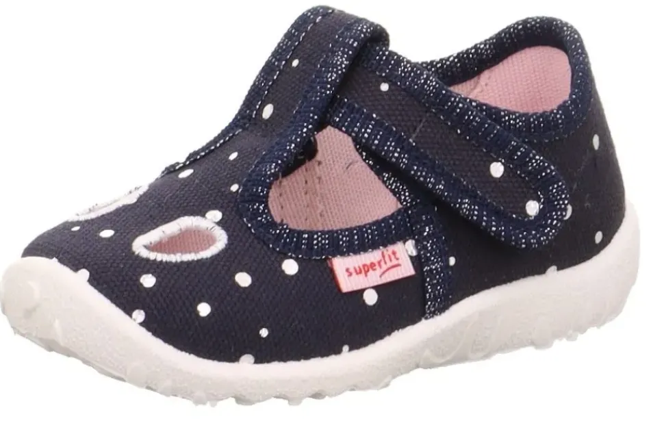 superfit SPOTTY - Dunkelblau/Silber Hausschuh mit Klettverschluss Punkte S13 1-009248-8020