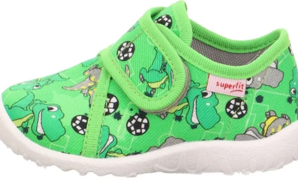 superfit SPOTTY - Grün/Mehrfarbig Hausschuh mit Klettverschluss Dino, Fußball S13 1-009246-7010