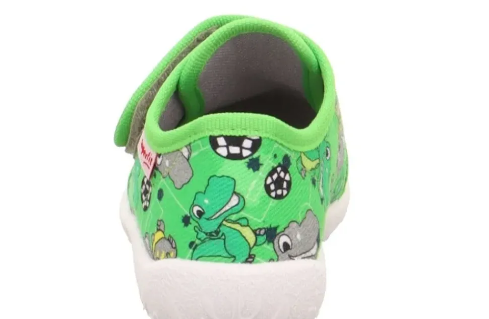 superfit SPOTTY - Grün/Mehrfarbig Hausschuh mit Klettverschluss Dino, Fußball S13 1-009246-7010